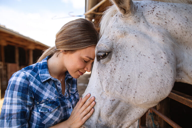 girl loving senior horse